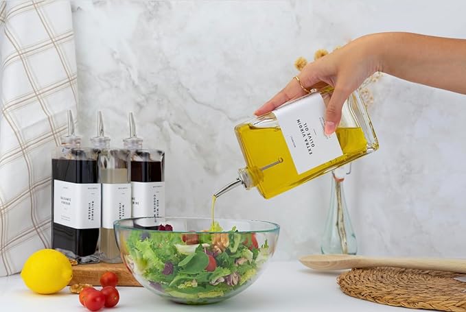 Molimoli Olive Oil Dispenser Bottle for Kitchen, Automatic Pourer, Glass Thin Bottle Dispenser for Kitchen, Olive Oil Cruet, | Set of 2 - Silver-Ruum Studio Home