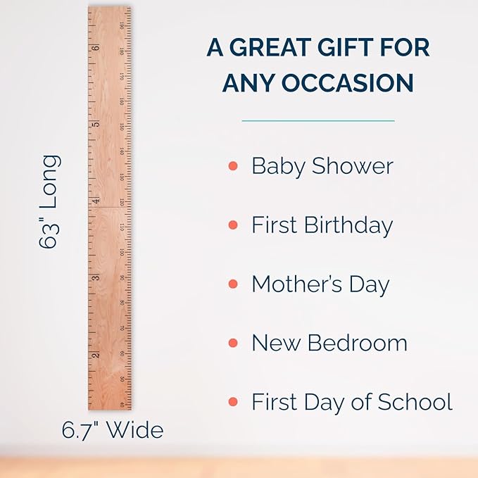 Wooden Growth Chart for Wall - Size Height Chart for Kids, Growth Measuring Board and Kids Height Wall Chart, Growth Chart for Kids, Height Chart for Wall - Natural (63"x6.7")-Ruum Studio Home