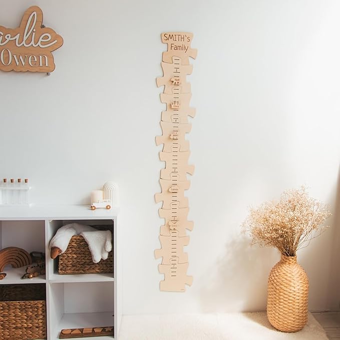 Personalized Wooden Growth Chart for Kids – Height Ruler Wall Decor for Nursery, Toddler, Baby & Family – Custom Name Growth Chart – Wooden Kids Height Measurement Ruler (Plywood)-Ruum Studio Home