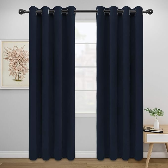 Easy-Going Blackout Curtains for Bedroom, Solid Thermal Insulated Grommet and Noise Reduction Window Drapes, Room Darkening Curtains for Living Room, 2 Panels (52x84 in,Navy)-Ruum Studio Home