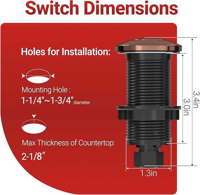 APIELE Garbage Disposal Air Switch Kit, Sink Top Push Button Switch for Food Waste Disposer, UL Listed 3.6" Long On/Off Air Button (Red Bronze)-Ruum Studio Home
