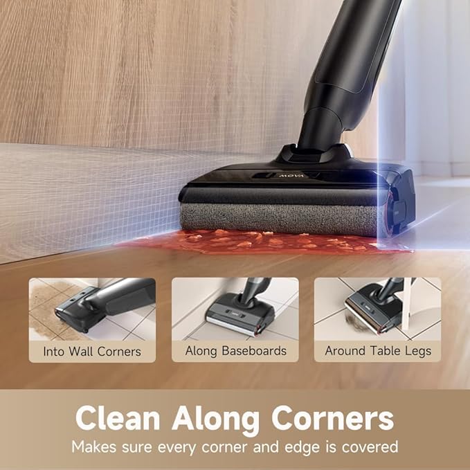 MOVA M10 Cordless Wet Dry Vacuum Cleaner 180° Lie-Flat Smart Vacuum Mop All in One for Hard Floor, 167°F Flashdry Self-Cleaning, Zero inch Dual-Edge Cleaning, 18000Pa Suction, Zero-Tangle for Pet Hair-Ruum Studio Home