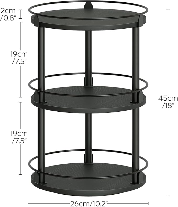3-Tier Lazy Susan Organizer, Rotating Spice Rack, Spinning Organizer, Industrial Turntable Spice Rack Organizer for Cabinet, Kitchen Countertop, Pantry, Black SR23BK-Ruum Studio Home