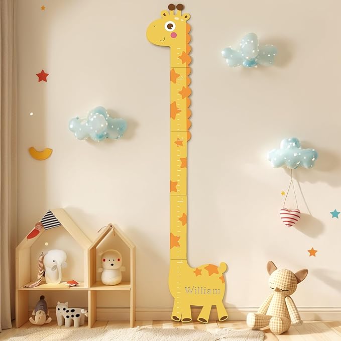 Personalized Name Growth Chart for Kids, Giraffe Height Chart for Boy Girls, Measuring Board for Kids Height, Patchwork Wooden Height Chart Measuring Board, Nursery Growth Chart Ruler-Ruum Studio Home