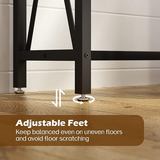 SUPERJARE 70 Inch Console Table with Outlets and USB-C Port, Extra Long Behind Couch Sofa Table with X-Shaped Design, Narrow for Entryway, Living Room, Metal Frame, Wooden Top, Rustic Brown-Ruum Studio Home