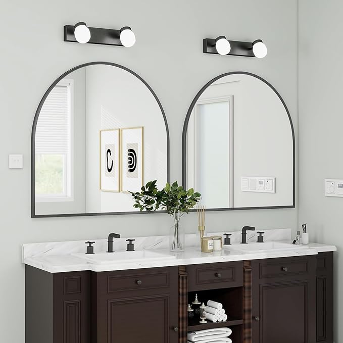 BEAUTYPEAK 31"x32" Arch Bathroom Mirror, Wall Mounted Vanity Metal Frame Mirror for Bedroom, Entryway, Living Room, Black-Ruum Studio Home