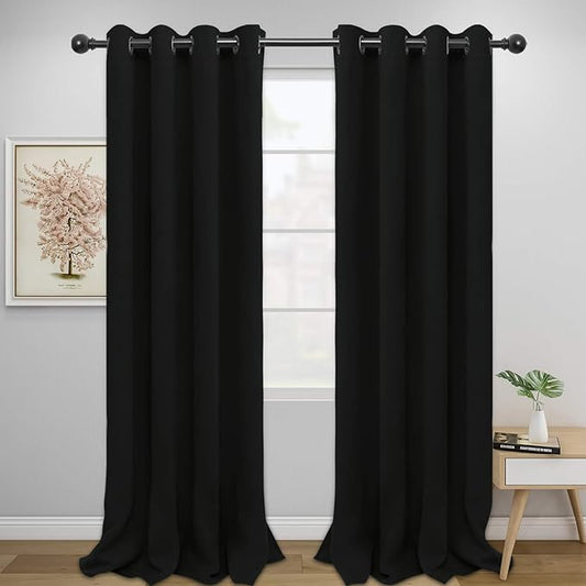 Easy-Going Blackout Curtains for Bedroom, Solid Thermal Insulated Grommet and Noise Reduction Window Drapes, Room Darkening Curtains for Living Room, 2 Panels (52x96 in,Black)-Ruum Studio Home