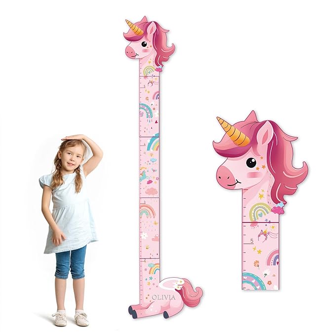 Personalized Name Growth Chart for Kids, Unicorn Wooden Wall Decor Growth Chart, Wall Decor for Kids Room, Wooden Growth Chart for Wall and Nursery Medical Office Toddler Playroom-Ruum Studio Home