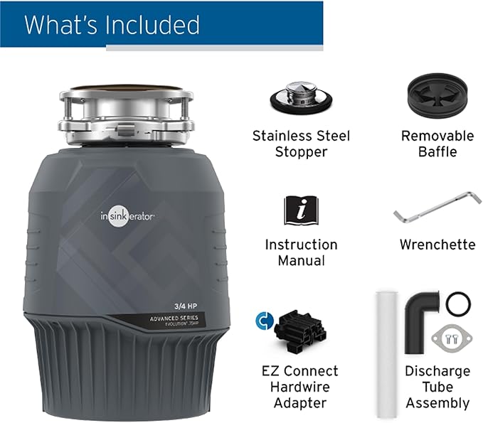 InSinkErator EVOLUTION 0.75HP 3/4 HP, Advanced Series EZ Connect Continuous Feed Food Waste Garbage Disposal, Gray-Ruum Studio Home