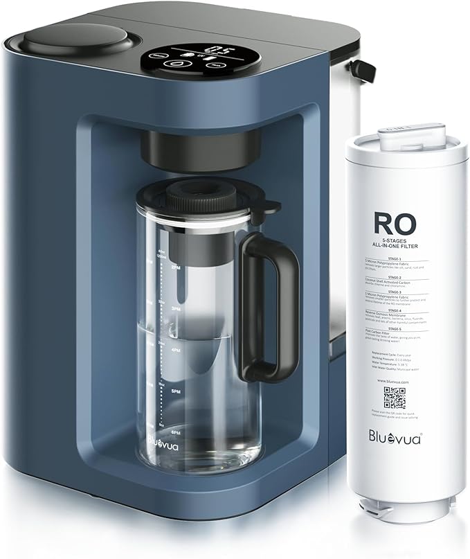 Bluevua RO100ROPOT-Lite(UV) Countertop Reverse Osmosis Water Filter System, 7-Stage Purification with UV and Remineralization, 3:1 Pure to Drain, Portable Water Purifier (Blue)-Ruum Studio Home