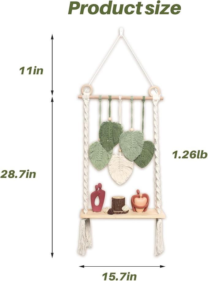 Macrame Wall Hanging Bohemian Woven Tapestry Chic Woven Leaf Tassels Decoration Handmade Wall Art Home Decor for Apartments, Dorms, Living Rooms, Bedrooms, Nursery Backdrop-Ruum Studio Home