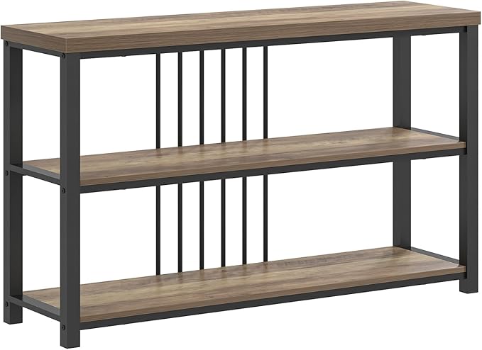 FOLUBAN Modern Sofa Table for Entryway, 3 Tier Narrow Console Table for Living Room Hallway Behind Couch, Rustic Oak-Ruum Studio Home