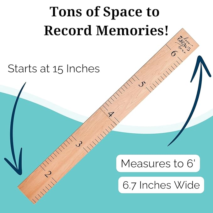 Wooden Growth Chart – Kids Height Chart, Wall Measurement for Kids, Height Chart for Wall, Growth Ruler for Children – Natural with Black Numerals - “Love Grows Here” (63" x 6.7")-Ruum Studio Home