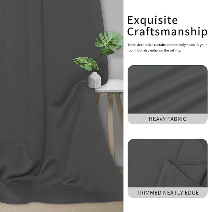 Easy-Going Blackout Curtains for Bedroom, Solid Thermal Insulated Grommet and Noise Reduction Window Drapes, Room Darkening Curtains for Living Room, 2 Panels (34x84 in, Gray)-Ruum Studio Home