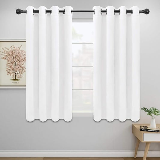 Easy-Going Blackout Curtains for Bedroom, Solid Thermal Insulated Grommet and Noise Reduction Window Drapes, Room Darkening Curtains for Living Room, 2 Panels (52x46 in,White)-Ruum Studio Home