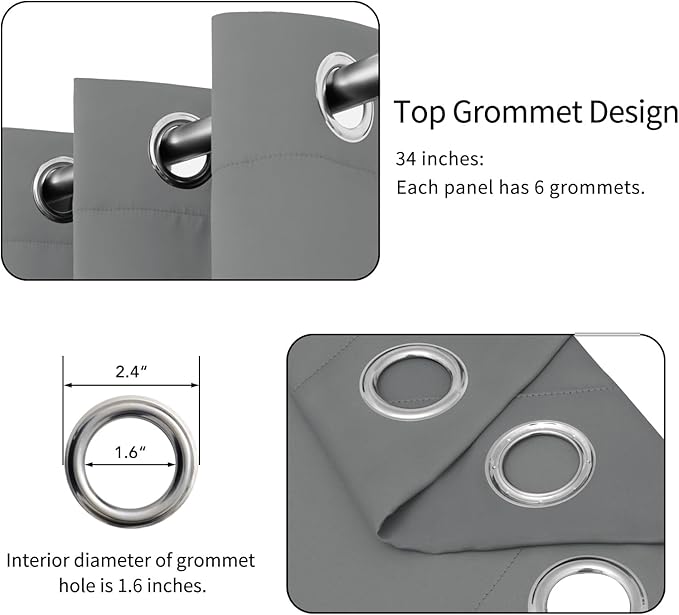Easy-Going Blackout Curtains for Bedroom, Solid Thermal Insulated Grommet and Noise Reduction Window Drapes, Room Darkening Curtains for Living Room, 2 Panels (34x84 in, Light Gray)-Ruum Studio Home