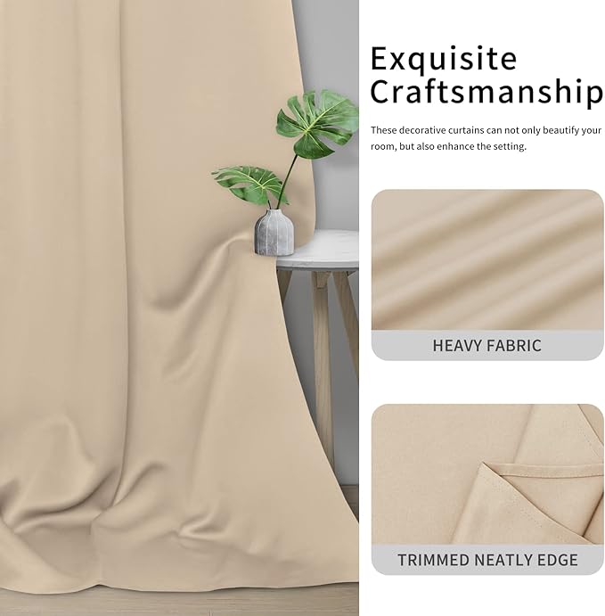 Easy-Going Blackout Curtains for Bedroom, Solid Thermal Insulated Grommet and Noise Reduction Window Drapes, Room Darkening Curtains for Living Room, 2 Panels (34x84 in, Beige)-Ruum Studio Home