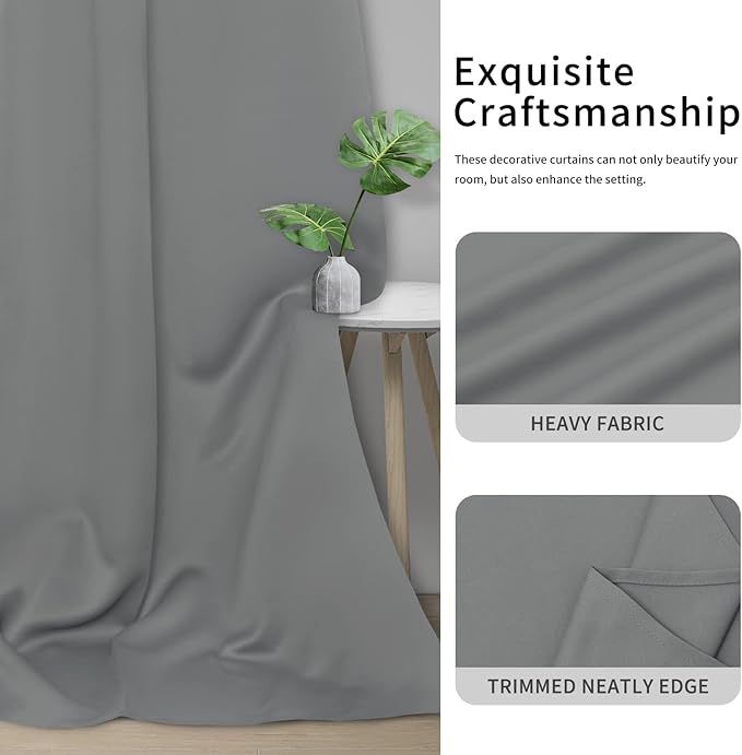 Easy-Going Blackout Curtains for Bedroom, Solid Thermal Insulated Grommet and Noise Reduction Window Drapes, Room Darkening Curtains for Living Room, 2 Panels (34x84 in, Light Gray)-Ruum Studio Home