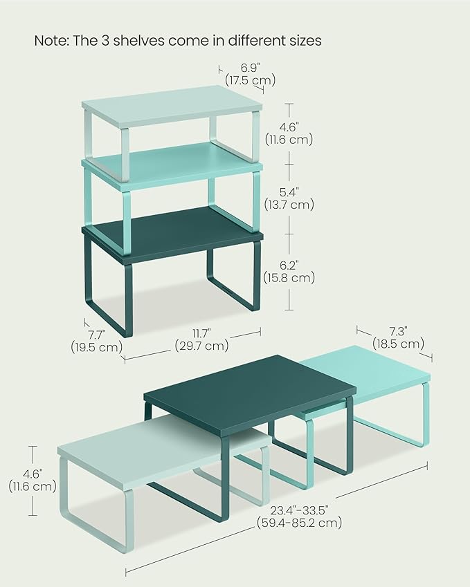 SONGMICS Cabinet Organizer Shelf, Set of 3 Kitchen Counter Shelves, Kitchen Storage, Spice Rack, Stackable, Expandable, Green UKCS220C01-Ruum Studio Home