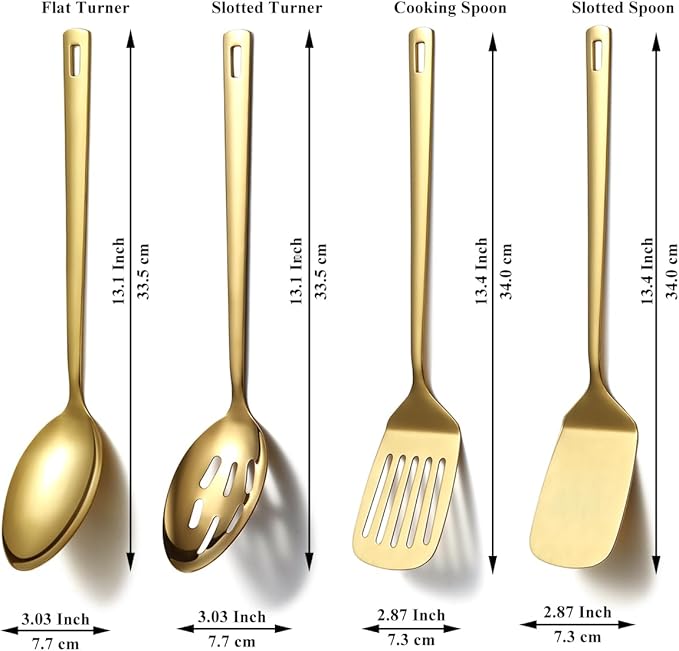 Homquen Gold Kitchen Utensils Set 4pcs, Titanium Gold Plating Stainless Steel Cooking Utensils Set, Kitchen Tools Spatulas Set, Cooking Spoons, Home Essentials Kitchen Gadgets Accessories-Ruum Studio Home