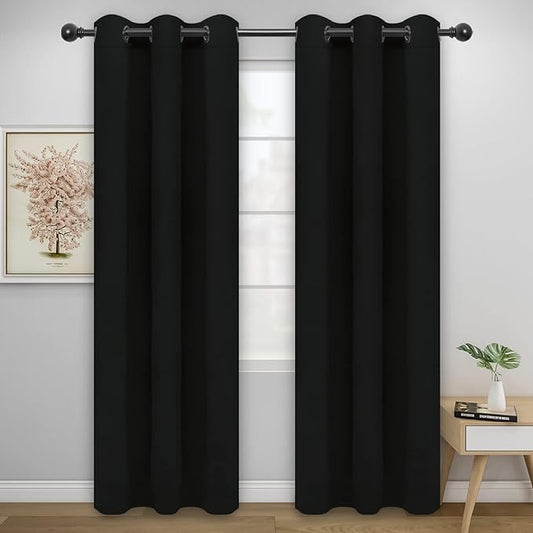 Easy-Going Blackout Curtains for Bedroom, Solid Thermal Insulated Grommet and Noise Reduction Window Drapes, Room Darkening Curtains for Living Room, 2 Panels (42x95 in, Black)-Ruum Studio Home