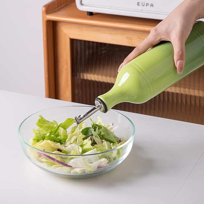 Sweejar Large Ceramic Olive Oil Dispenser Bottle, Opaque Oil Cruet Protects Oil to Reduce Oxidation, Storage Oil, Vinegar, Soy Sauce & Other Liquids, Pack of 1, 24 Fl Oz (Gradient Green)-Ruum Studio Home