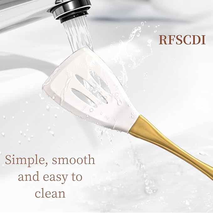 Elegant White Gold Silicone Cooking Utensils Set - Non-Toxic, Dishwasher Safe Kitchen Utensils Set with Heat Resistant Comfort Handles - Includes Spatula & Spoon for Nonstick Cookware-Ruum Studio Home
