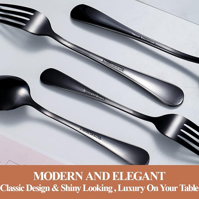 Lazycorner 20 Pcs Black Silverware Set for 4, Mirror Polished Flatware Set Stainless Steel Fork Knife Spoon, Food Grade Eating Utensils Sets, Reusable Silverwear Cutlery Set, Dishwasher Safe-Ruum Studio Home