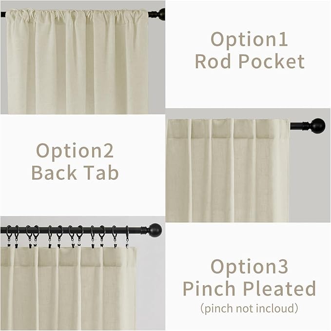 Joydeco Linen Curtains 96 inches Long 2 Panels Set,Light Filtering Curtains for Living Room Bedroom, Window Long Drapes with Rod Pockets Back Tab (W52 x L96 Inch, Natural)-Ruum Studio Home