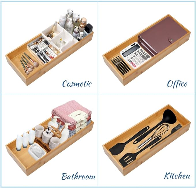Bamboo Drawer Organizer - Kitchen Utensil Organizer Silverware Tray Cutlery Holder,Office Desk Supplies and Accessories (12x5.9x2.6 inch)-Ruum Studio Home