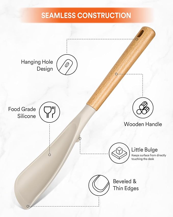 Multifunction Spatula Spoon for Nonstick Cookwares, Great for Cooking and Serving, Sturdy BPA-Free Matte Silicone, Wood Handle Spatula for Mixing, Scoop, and Scrape, Khaki(2 pack,11.4" & 13.4")-Ruum Studio Home