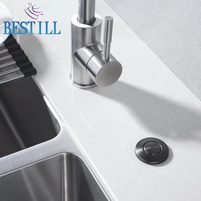 BESTILL Garbage Disposal Button, UL Listed, Cordless Sink Top Air Switch Kit for Waste Disposer, 3.6" Long Push Button with Brass Cover, Gunmetal Gray, Compatible with all Garbage Disposals-Ruum Studio Home