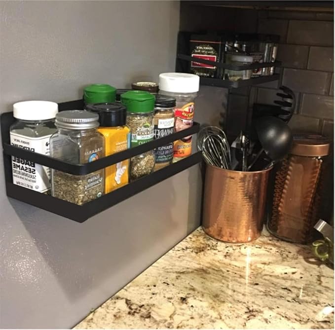 Magnetic Spice Rack Holder Paper Towel Holder with Hook for Refrigerator Fridge Organizer for Kitchen, Space Saver Container for Kitchen/Apartment, Drill Free, Black,3 Packs-Ruum Studio Home
