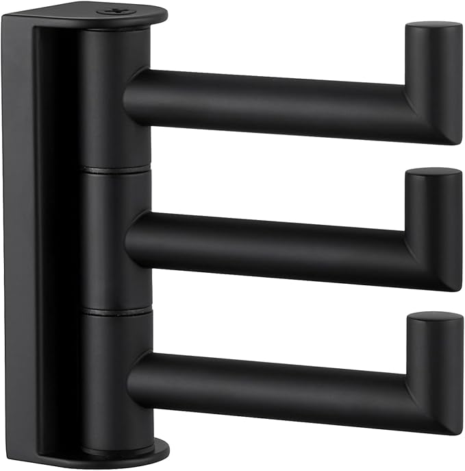 Angle Simple Swivel Towel Hook 3 Arms, SUS 304 Stainless Steel Foldable Bathroom Robe Towel Hook, Wall Coat Holder, Matte Black-Ruum Studio Home