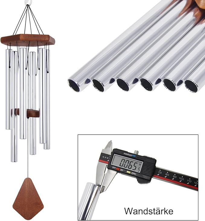 ASTARIN Memorial Wind Chimes for Outside, 30'' Deep Tone, Sympathy Wind-Chime Personalized with 6 Tuned Tubes, Elegant Chime for Garden Patio Balcony and Home Silver-Ruum Studio Home