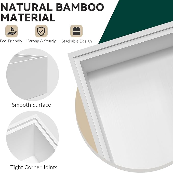 Bamboo Drawer Organizer, Extra Large Silverware Organizer for Kitchen Drawer, Stackable Utensil Organizer, 2 Pcs Toilet Tank Topper Tray, Wooden Toilet Paper Basket (White, 17 X 6 X 2 Inch)-Ruum Studio Home
