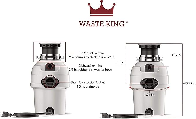 Waste King Garbage Disposal for Kitchen Sink with Power Cord, Food Waste Disposer, L-3200-Ruum Studio Home