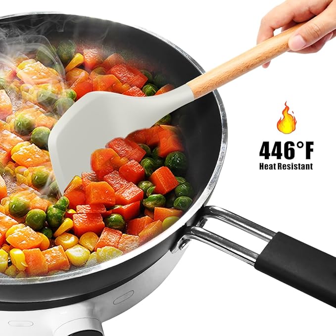 Silicone Cooking Utensils Set - 446°F Heat Resistant Silicone Kitchen Utensils for Cooking,Kitchen Utensil Spatula Set w Wooden Handles and Holder for Non-Stick Cookware, BPA FREE (Cream White)-Ruum Studio Home