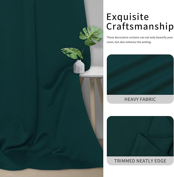 Easy-Going Blackout Curtains for Bedroom, Solid Thermal Insulated Grommet and Noise Reduction Window Drapes, Room Darkening Curtains for Living Room, 2 Panels(46x63 in, Deep Teal)-Ruum Studio Home