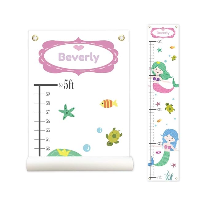 Sungwon Personalized Kids Canvas Growth Chart, Mermaid-Ruum Studio Home