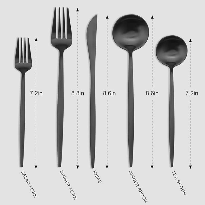 Matte Black Silverware Set, Vanys 20 Piece Stainless Steel Cutlery Flatware Set, Kitchen Utensil Sets for 4, Tableware With Knife Spoons And Forks Set, Satin Finished Polished-Ruum Studio Home
