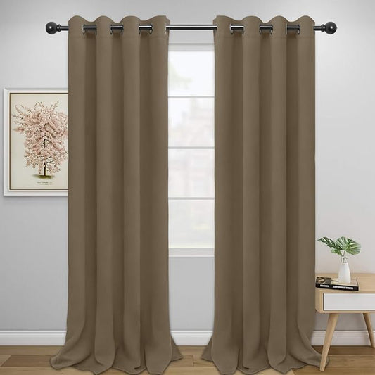 Easy-Going Blackout Curtains for Bedroom, Solid Thermal Insulated Grommet and Noise Reduction Window Drapes, Room Darkening Curtains for Living Room, 2 Panels (52x96 in,Natural)-Ruum Studio Home