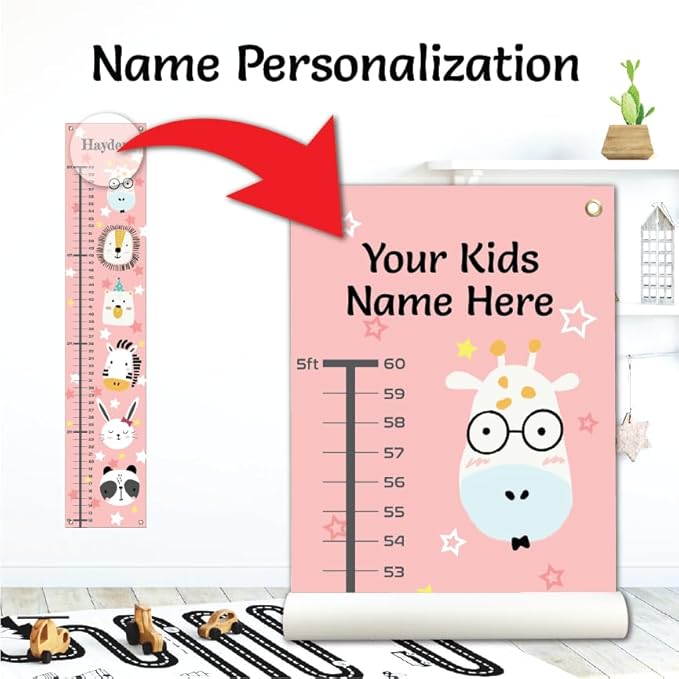 Personalized Canvas Growth Chart for Kids, Height Chart for Kids, Growth Chart Banner with Name-Ruum Studio Home