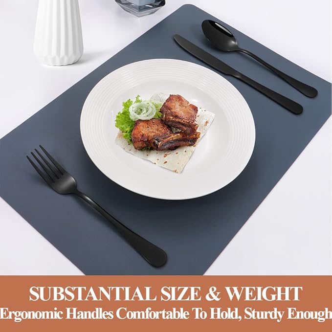 Lazycorner 50 Pcs Black Silverware Set for 10, Mirror Polished Flatware Set Stainless Steel Fork Knife Spoon, Food Grade Eating Utensils Sets, Reusable Silverwear Cutlery Set, Dishwasher Safe-Ruum Studio Home