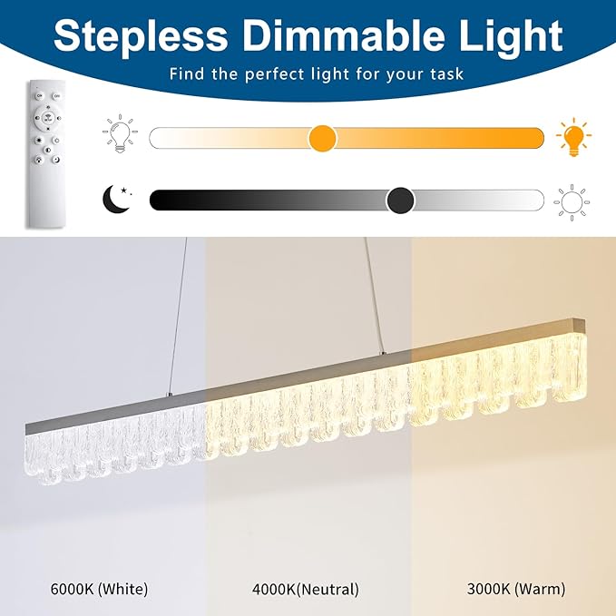 Modern Pendant Lights Kitchen Island, 50" Minimalist Dimmable LED Linear Light Fixture Silvery Gray Aluminum Bar Lights Hanging for Dining Room, Kitchen, Restaurant, Living Room