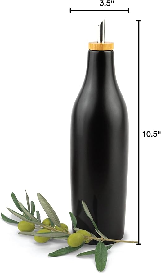 Black Ceramic Olive Oil Dispenser Bottle 16 Oz Container for EVOO or Vinegar, Kitchen Counter Design-Ruum Studio Home