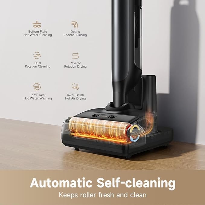 MOVA M10 Cordless Wet Dry Vacuum Cleaner 180° Lie-Flat Smart Vacuum Mop All in One for Hard Floor, 167°F Flashdry Self-Cleaning, Zero inch Dual-Edge Cleaning, 18000Pa Suction, Zero-Tangle for Pet Hair-Ruum Studio Home