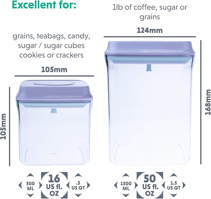 BopTop (2pc Set) Airtight Food Storage Container – Mechanical Silicone Seal Canister - BPA-Free Stackable - 1.5Qt/.5Qt-Ruum Studio Home