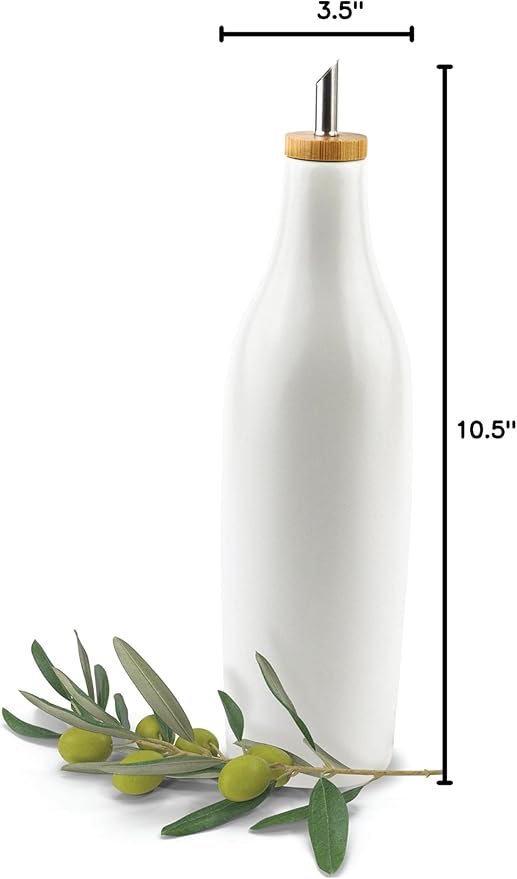 kitchentoolz Ceramic Olive Oil Dispenser Bottle - Vinegar EVOO Soy Sauce Holder - Minimalist White Kitchen Accessories - 16.9 oz Kitchen Oil Cruet Pour Bottle-Ruum Studio Home