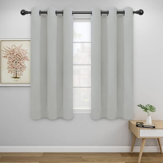 Easy-Going Blackout Curtains for Bedroom, Solid Thermal Insulated Grommet and Noise Reduction Window Drapes, Room Darkening Curtains for Living Room, 2 Panels (42x54 in, Greyish White)-Ruum Studio Home